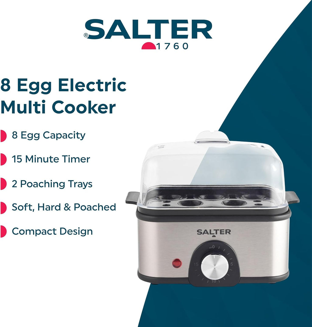 Salter Electric Multi Egg Boiler, 8 Egg Capacity Cooker, Great for Soft Dippy.